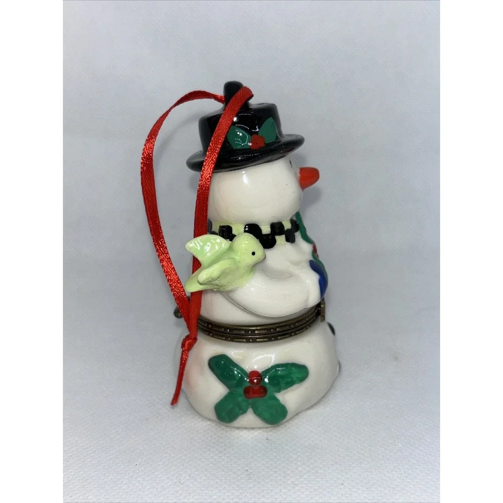 Vintage Snowman Trinket Box Christmas Ornament 3.5